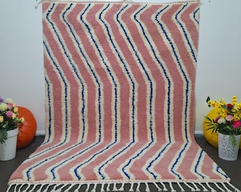 Pink Berber Rug: Moroccan Handmade Sheep Wool Rug