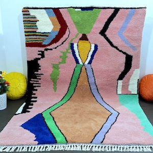 Handmade Wool Berber Rug: Colorful Abstract Moroccan Tribal Design