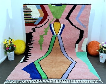 Handmade Wool Berber Rug: Colorful Abstract Moroccan Tribal Design