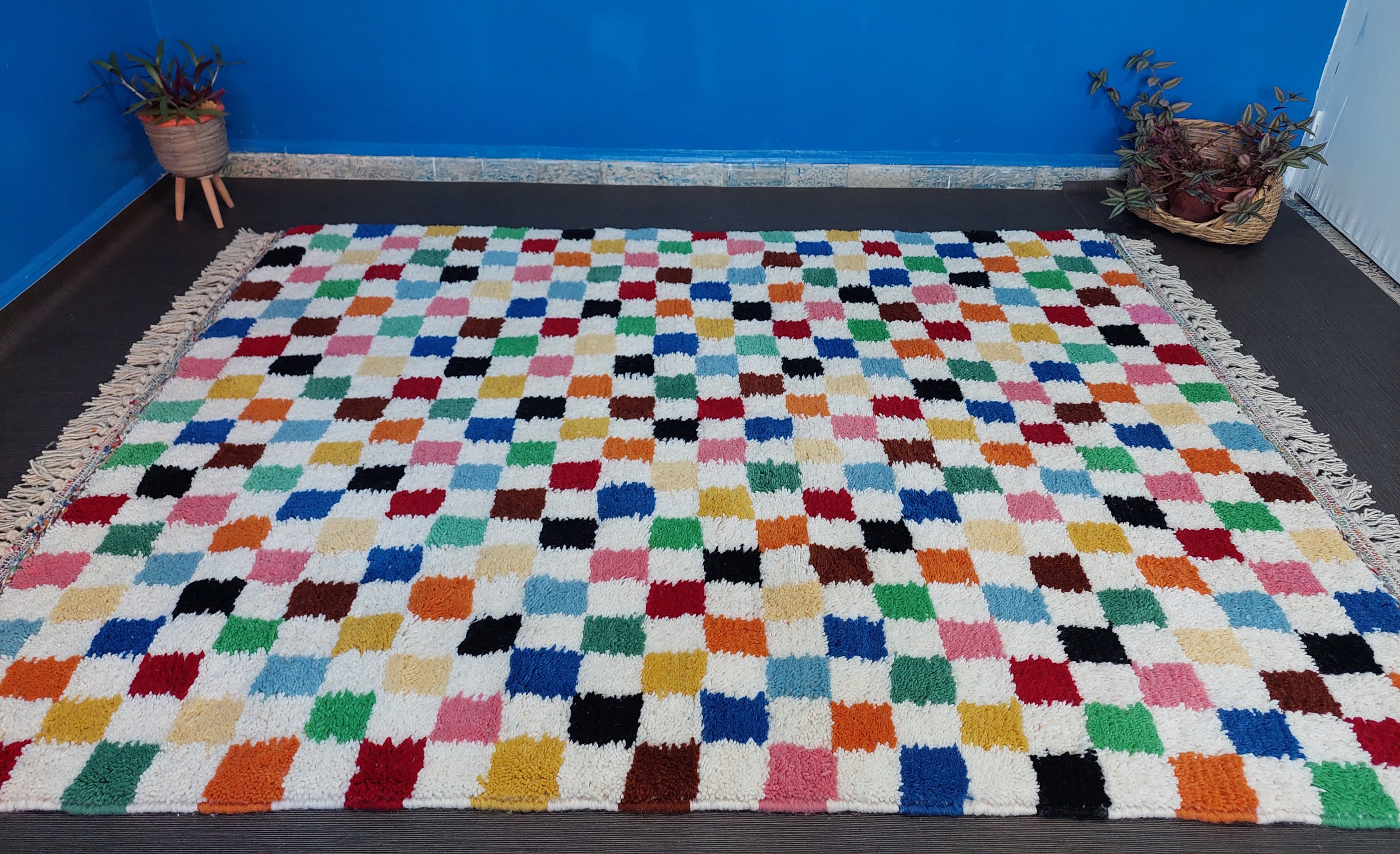 Checkered Moroccan Rug,Beni Ourain rug,Moroccan Rug,Wool Rug, Moroccan Handmade rug,Checkered runner rug, Colorful Checkered Rug,Custom rug