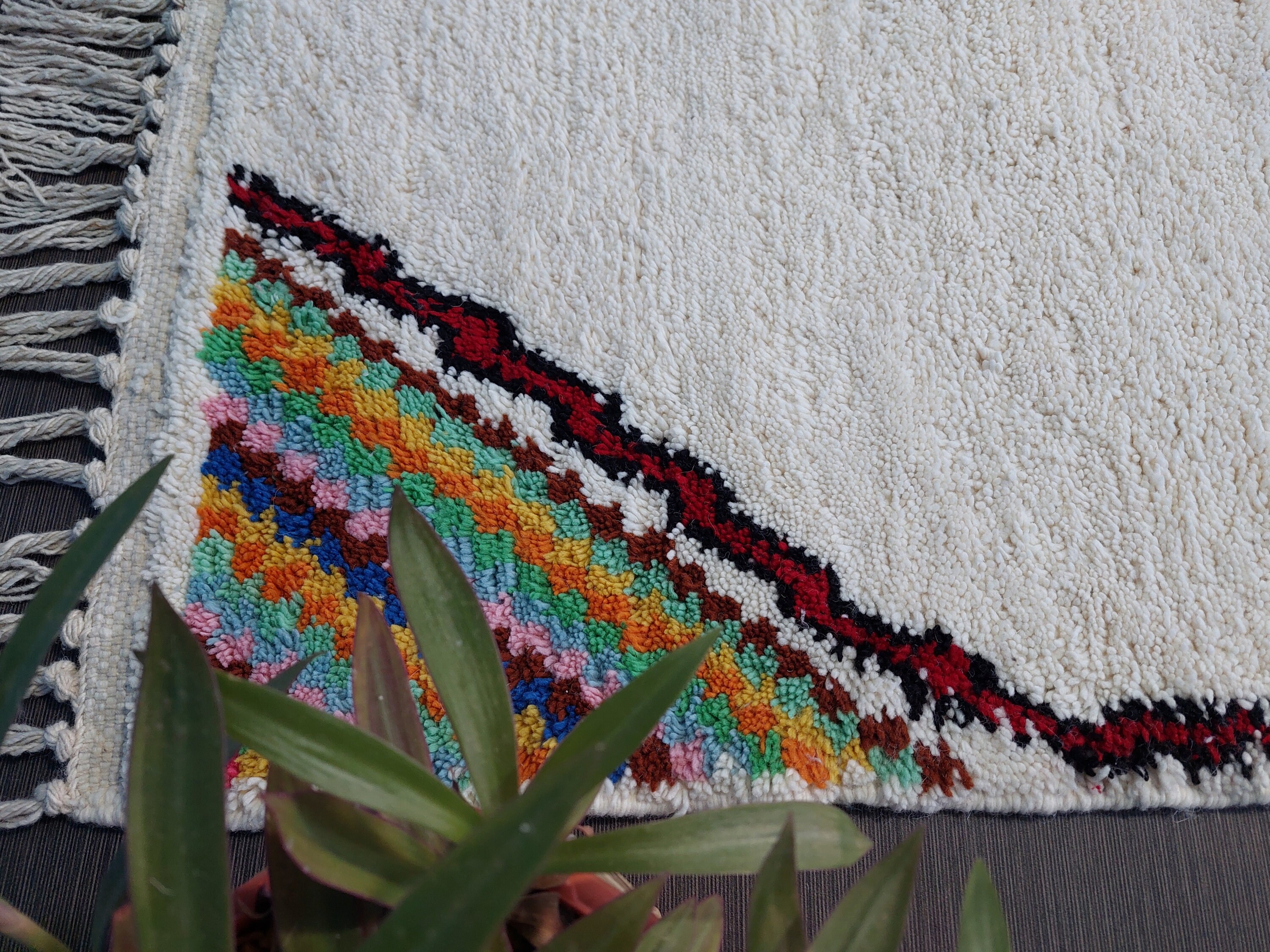 Tapis Berbère Marocain Beni Ourain - 2x10 Ft - Laine Tissée Main - Moderne Multicolore