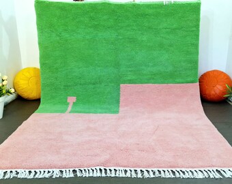 Pink and Green Moroccan Rug: Handmade Wool Berber Rug