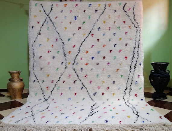 Handmade Beni Ourain Rug: Colorful Abstract Moroccan Wool Rug