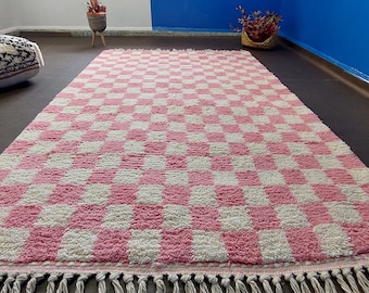 Moroccan Checkered Rug,Beni Ourain rug,Moroccan Rug,Moroccan Handmade Rug,Checkered runner Rug, Pink Checkered Rug,Custom rug,Wool Rug