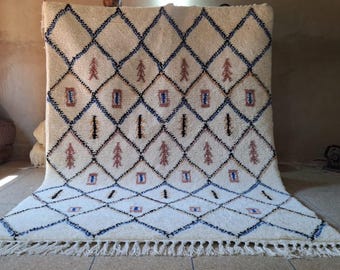 Handmade Beni Ourain Rug: Colorful Checkered Moroccan Tribal Rug