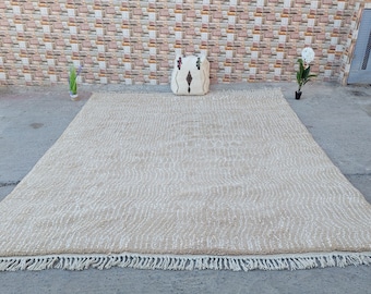 Beige And White  Moroccan Rug, Beni Ourain rug, Handmade  Rug, Checkered rug, Authentic Moroccan rug, Custom rug, Moroccan wool rug, Rug