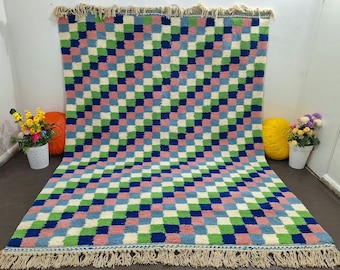 Multicolor Checkered Beni Ourain Rug: Handmade Moroccan Decor