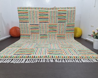 Handmade Checkerboard Moroccan Wool Rug: Colorful Tribal Design