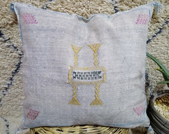 Funda de almohada marroquí de seda con cactus hecha a mano: decoración bereber (48 x 48 cm)
