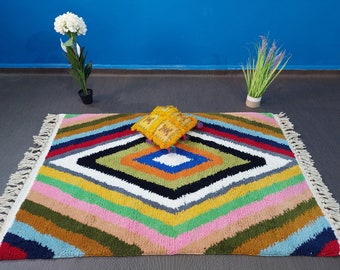 Colorful Moroccan Rug , Beni Ourain  Rug ,  Checkered Rug , Custom Beni Ourain rug , Style Moroccan  Rug, Custom rug, Handmade Rug, Wool rug