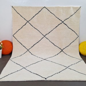Handmade Moroccan Rug ,Beni Ourain rug, Luxury Moroccan Rug , Beni Ourain wool rug , Abstract Moroccan rug ,White & Black Rug ,Custom rug.