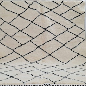 Handmade Beni Ourain Wool Rug: Moroccan Checkerboard Tribal Rug (8x10 ft)