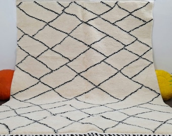 Handmade Beni Ourain Wool Rug: Moroccan Checkerboard Tribal Rug (8x10 ft)