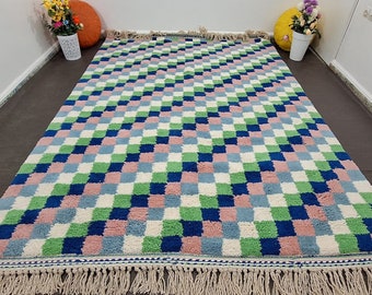 Moroccan Checkered Wool Rug 8x10: Colorful Handmade Area Rug