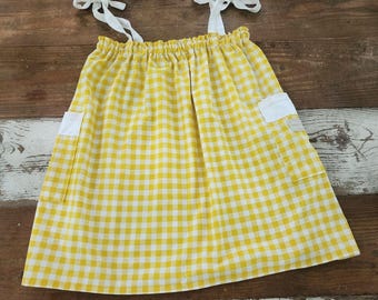 Moon Gold Goods Yellow Gingham Summer Dress Handmade Vintage Upcycled XXL - XXXL