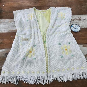 White Chenille with Yellow Lining Sleeveless Robe Moon Gold Goods  Handmade Vintage Upcycled XXL XXXL