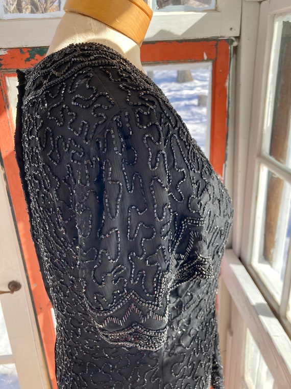Vintage 80’s Black Beaded Sequins Blouse size M - image 4