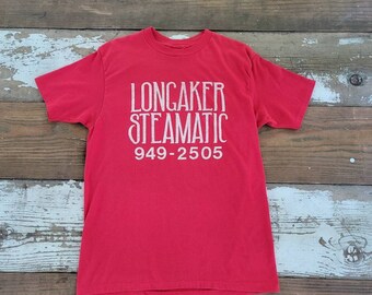 Vintage 70's Red Longaker Steamatic Shirt Size Large Made in USA true vintage single stitch