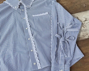Blue and White Striped Button Down Top Size XXL