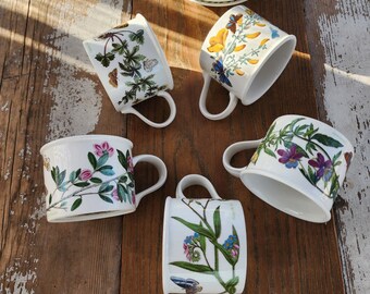 Vintage 1972 Tea Mugs & Saucers Botanic Garden Portmeirion