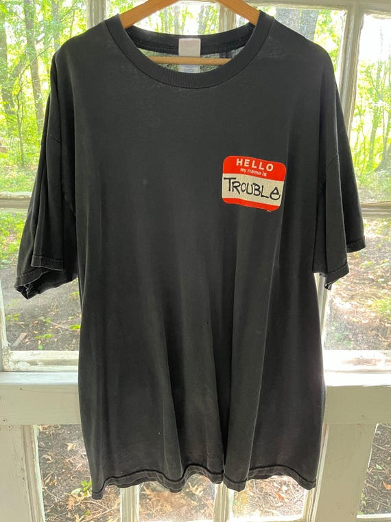 Vintage Hello My Name Is Trouble Name Tag Shirt X… - image 3