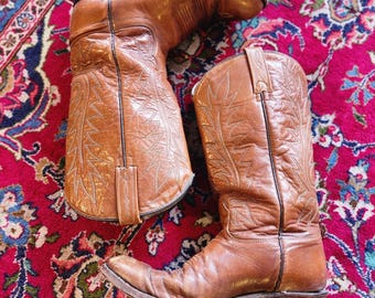 Vintage Dan Post Brown Leather Cowboy Boot Country Western  display picture 2