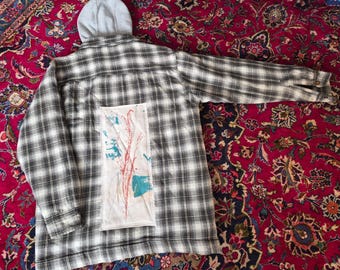 Quilted Flannel Coat with Botanical Print Patches size L