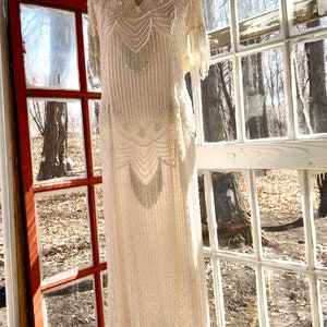 Vintage Fully Hand Beaded White Sequins Gown