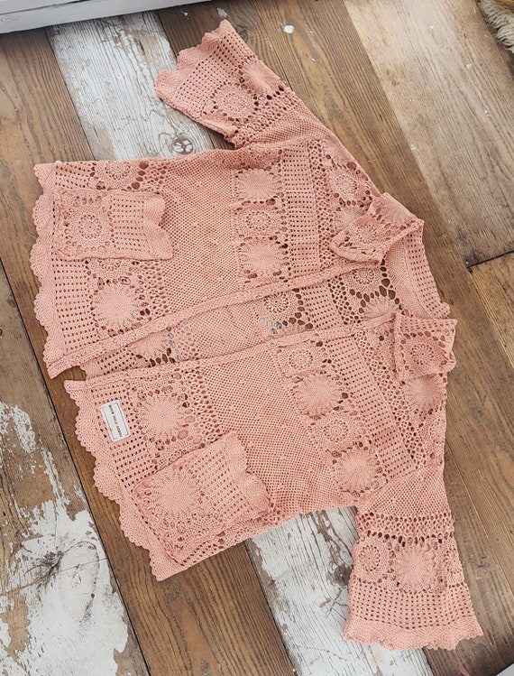 Hand Dyed Peach Crocheted Lace Top Size XXL