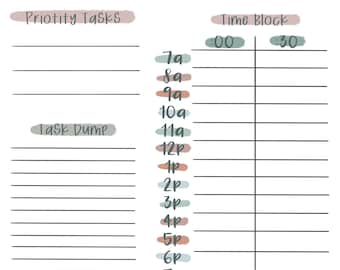 Time Blocking or Boxing to Organize your Day, Printable, Time Block Planner, Task Manager, Remote Work, Daily Time Block, Organization hack