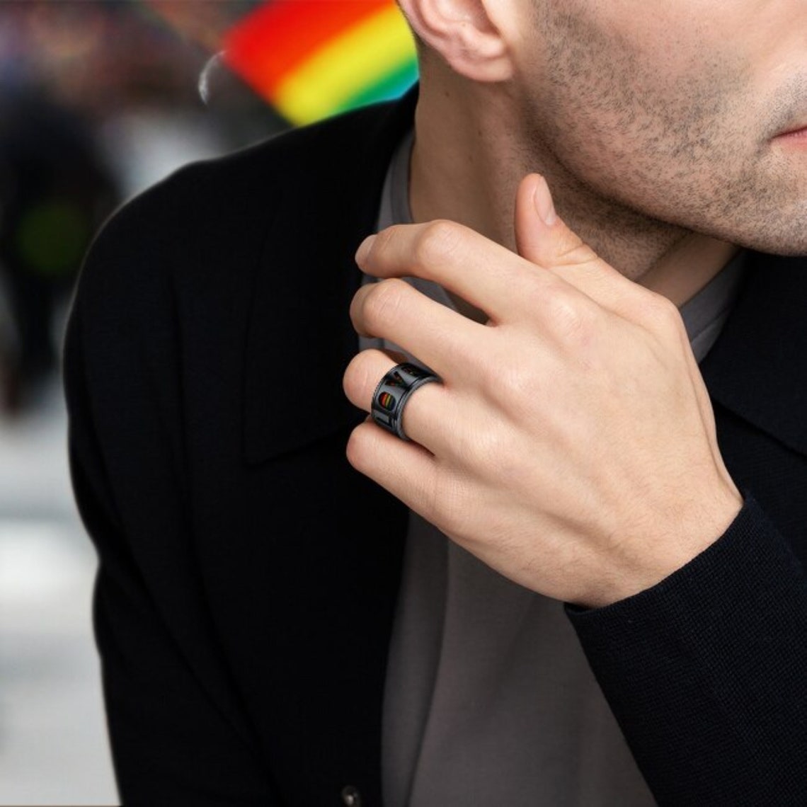 Black 11 MM Stainless Steel Love Spinner Rings LGBTQ image 3