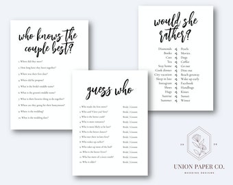 Minimalist Script Wedding Games for Bridal Showers, Couples Showers, Any Wedding Event - Digital Download, Instant Delivery!