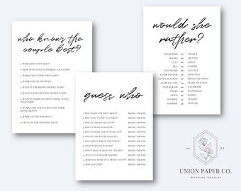 Classic Handwritten Wedding Games for Bridal Showers, Couples Showers, Any Wedding Event - Digital Download, Instant Delivery!