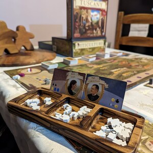 board game accessories and snack tray station wooden components tabletop meeple card holder boardgame trays wood