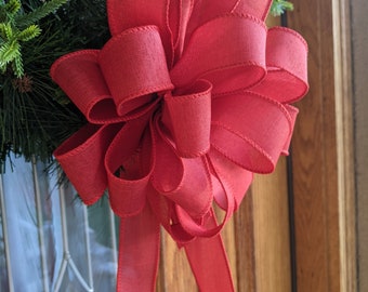 Red Linen bow, wreath bow, winter wreath bow, Valentines Day bow,  decor, lantern bow, July 4th bow, linen bow, summer red wreath bow,