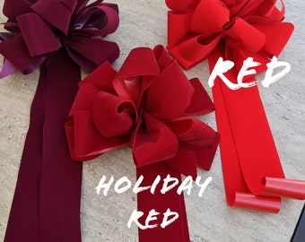 Two wreath bow , red, burgundy , or holiday red ,  christmas bows ,  red  velvet outdoor   10" wreath bows, lantern bows