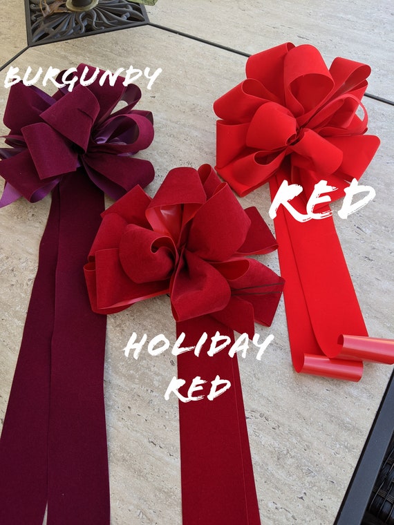 Two wreath bow , red, burgundy , or holiday red ,  christmas bows ,  red  velvet outdoor   10" wreath bows, lantern bows