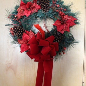 Two wreath bow , red, burgundy , or holiday red , christmas bows , red velvet outdoor 10" wreath bows, lantern bows Bild 2