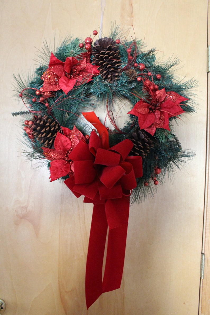 Two wreath bow , red, burgundy , or holiday red , christmas bows , red velvet outdoor 10" wreath bows, lantern bows Bild 2