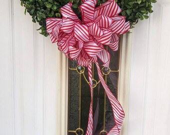 Peppermint style bow. Peppermint wreath bow, 9" wired wreath bow with streamers
