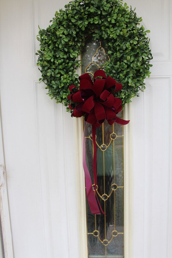 Burgundy Velvet Bow Outdoor Wreath Bow 9 Burgundy Bow Etsy