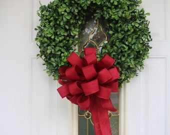 Burgundy  Linen bow, wreath bow, winter wreath bow, Valentines Day bow  decor, lantern bow, , linen bow, cranberry linen