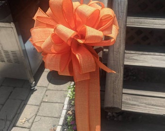 Orange Linen bow 9 inch, wreath bow, fall wreath bow, Thanksgiving bow  decor, orange lantern bow, fall bow, linen bow, summer wreath bow,