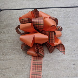 Fall cornstalk bow, orange and plaid bow, outdoor cornstalk bow , outdoor fall lanther bow , outdoor fall wreath bow , outdoor fall bow,