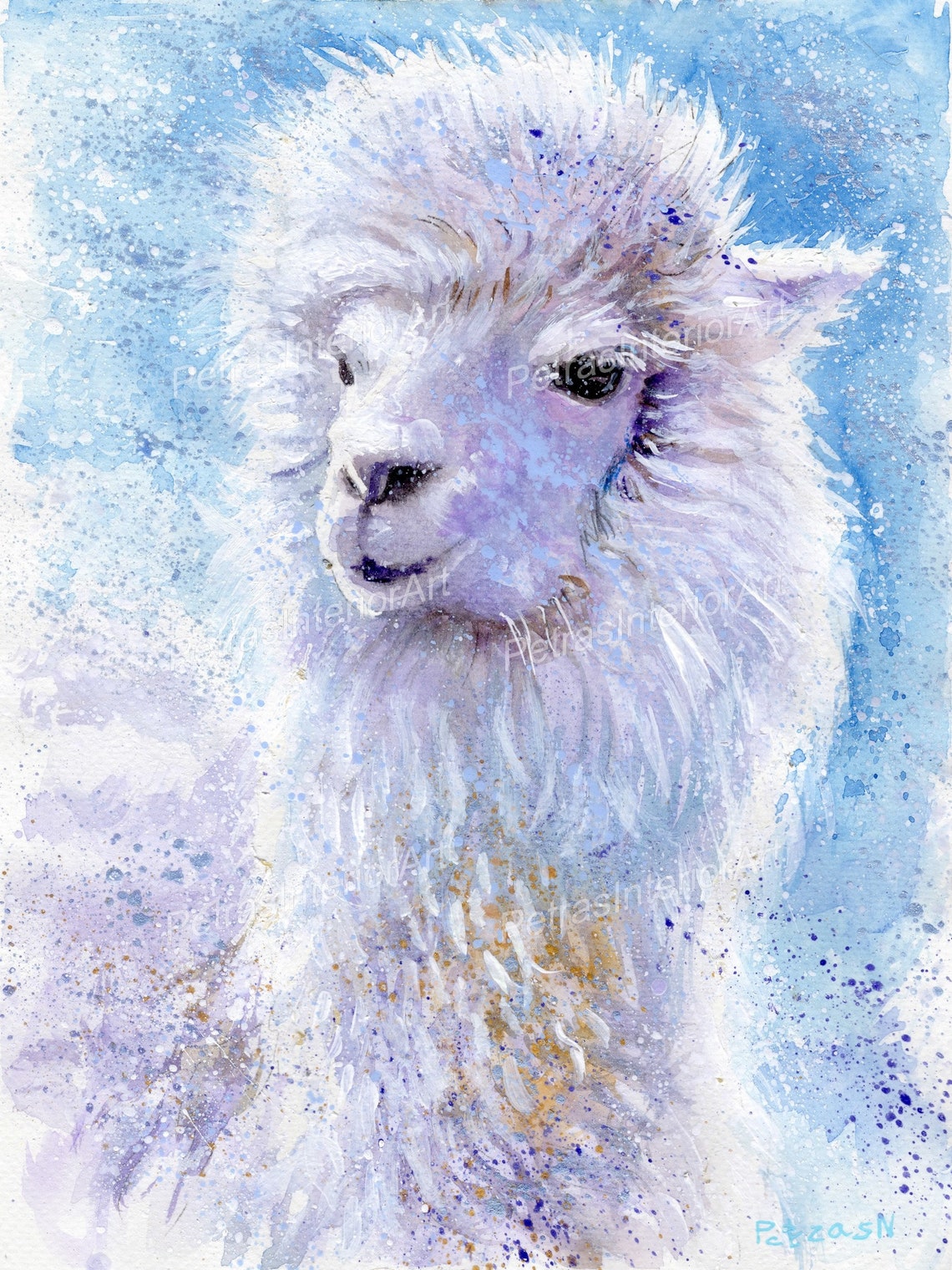 Aquarell Tier Poster Alpaka Aquarell Leinwandbild - Abstrakt, 30x40cm,  Rahmenlos Wohndeko Leinwand, image size:1140x1520