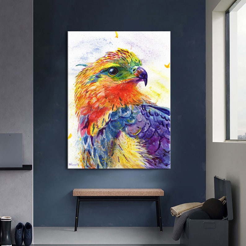 colorful animal wall art illustration poster contemporary art nature bird canvas Eagle watercolor painting print