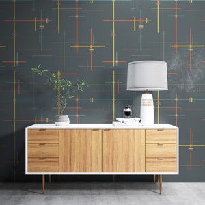 Retro Wallpaper, Grey and Colorful Wallpaper, Abstract Peel and Stick Wallpaper, Removable Boho Wall Decor, Vintage Vinyl Wallpaper
