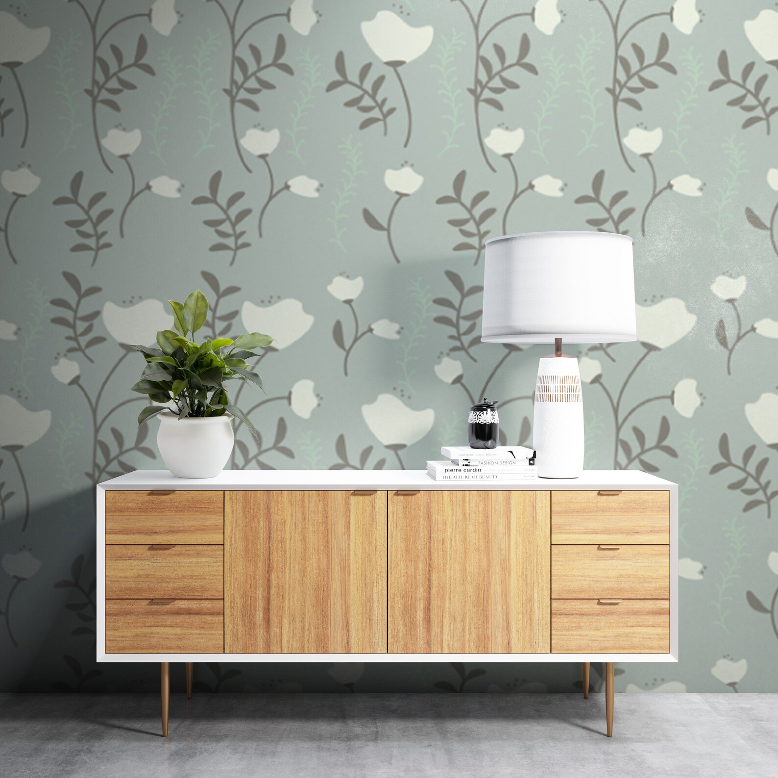 Green Floral Wall Stencil Peel and Stick Retro Wallpaper Etsy