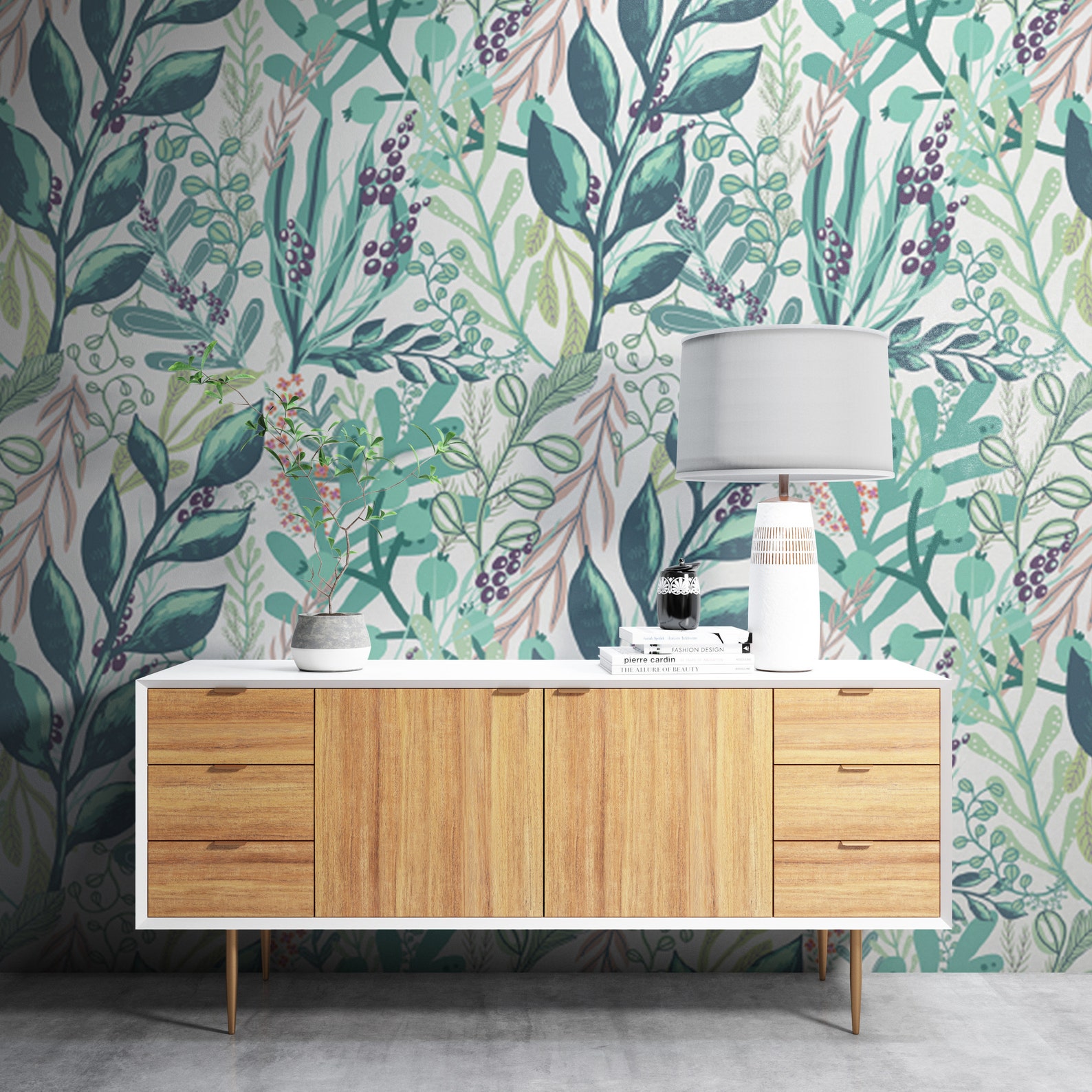 Retro Green Leaves Wallpaper Boho Peel And Stick Wallpaper | Etsy