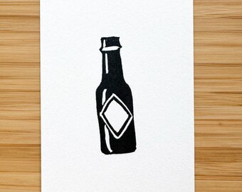 Hot Sauce Bottle Mini Linocut Print - 2.5"x3.5" print